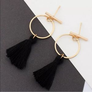 🔴Pink or Black Fringe with Circle and Stud Earrin